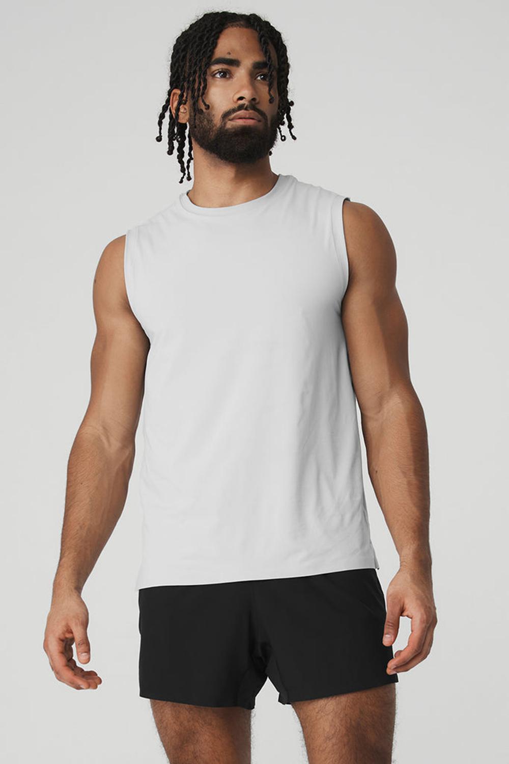 Men Alo Yoga Idol Performance Tank Titanium | India  15679-GLHQ