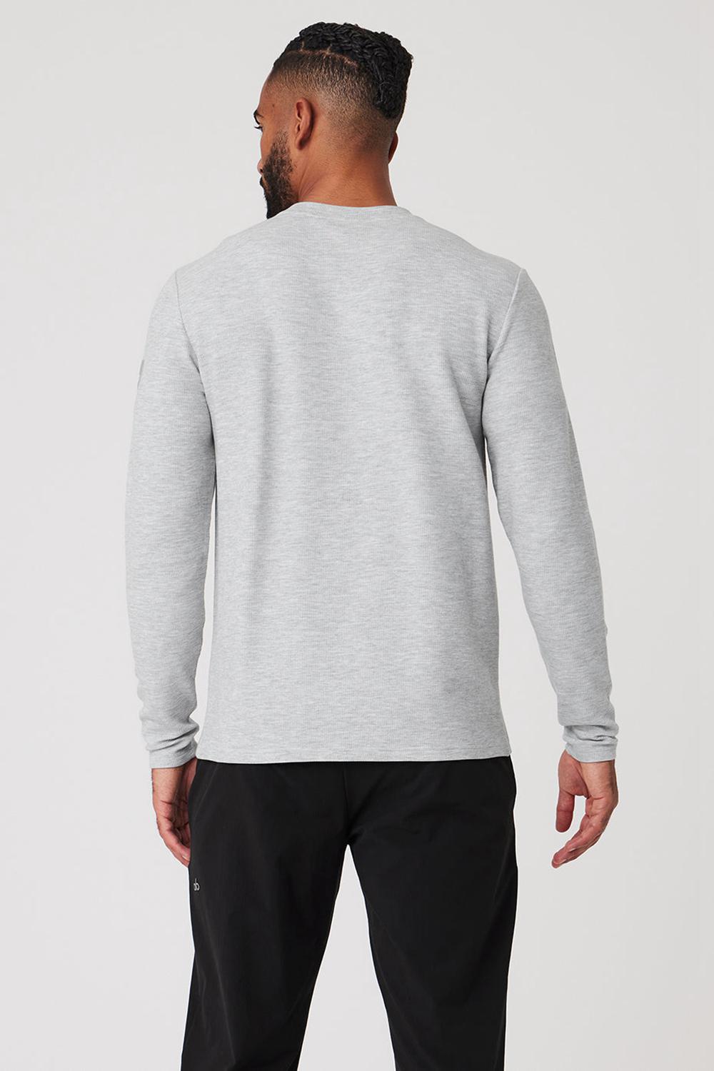 Men Alo Yoga Micro Waffle Fast Break Tee Long Sleeve Athletic Heather Grey | India  96132-DNFJ