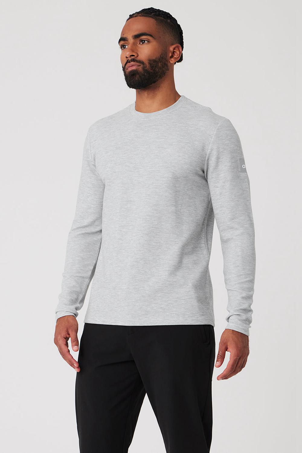 Men Alo Yoga Micro Waffle Fast Break Tee Long Sleeve Athletic Heather Grey | India  96132-DNFJ