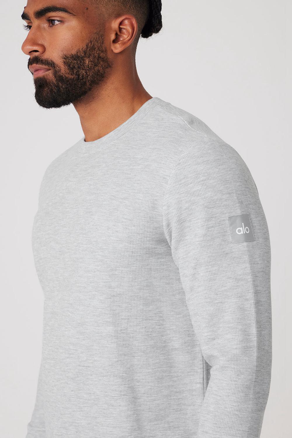 Men Alo Yoga Micro Waffle Fast Break Tee Long Sleeve Athletic Heather Grey | India  96132-DNFJ