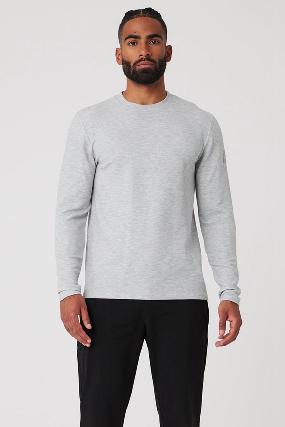 Men Alo Yoga Micro Waffle Fast Break Tee Long Sleeve Athletic Heather Grey | India  96132-DNFJ