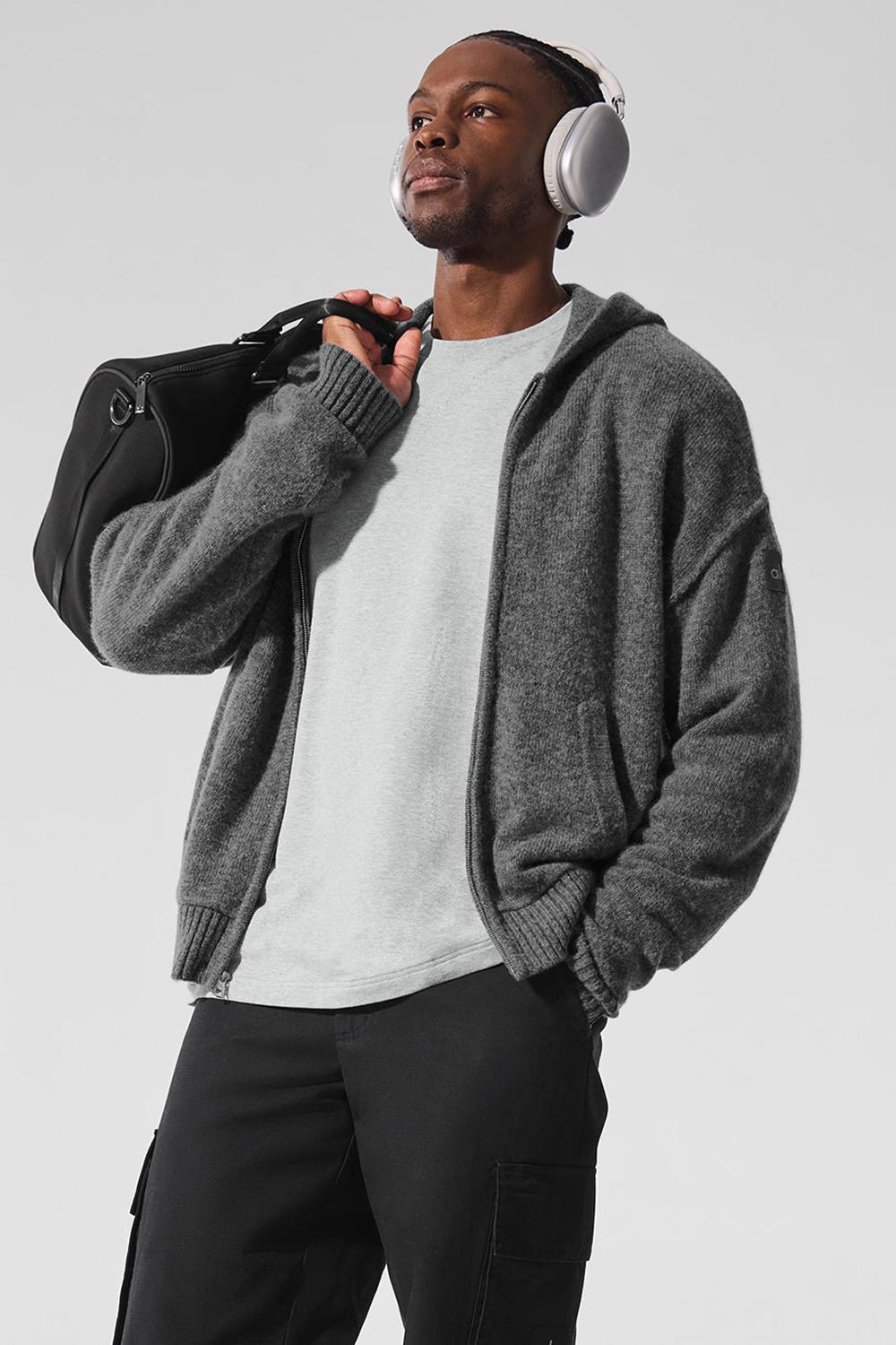 Men Alo Yoga New Class Cashmere Full Zip Hoodie Platinum Grey | India  83605-NEIS