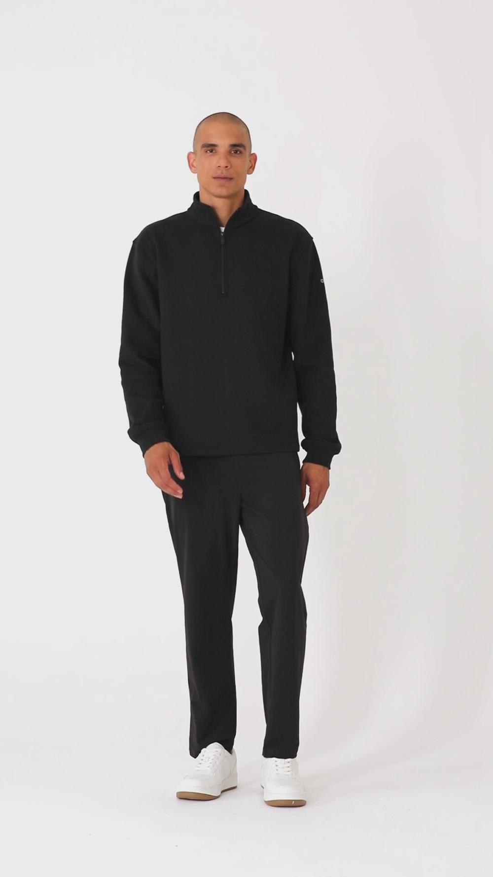 Men Alo Yoga Renown Heavy Weight 1/4 Zip Hoodie Black | India  97628-UFRS