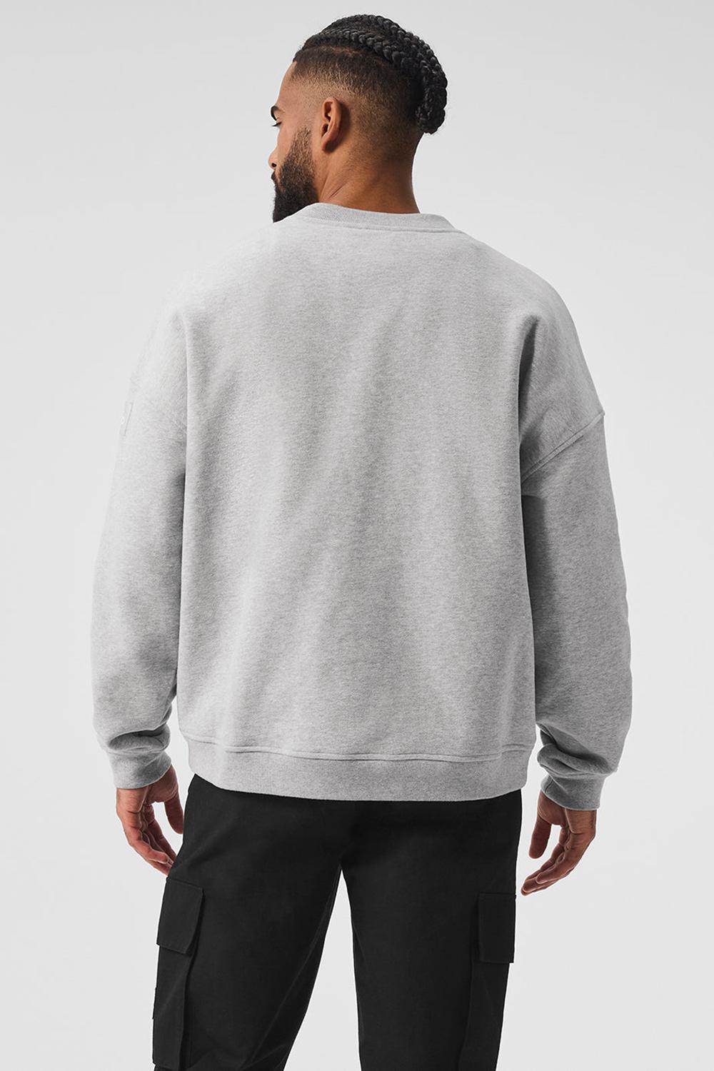 Men Alo Yoga Renown Heavy Weight Crew Neck Pullover Athletic Heather Grey | India  51234-UHGC