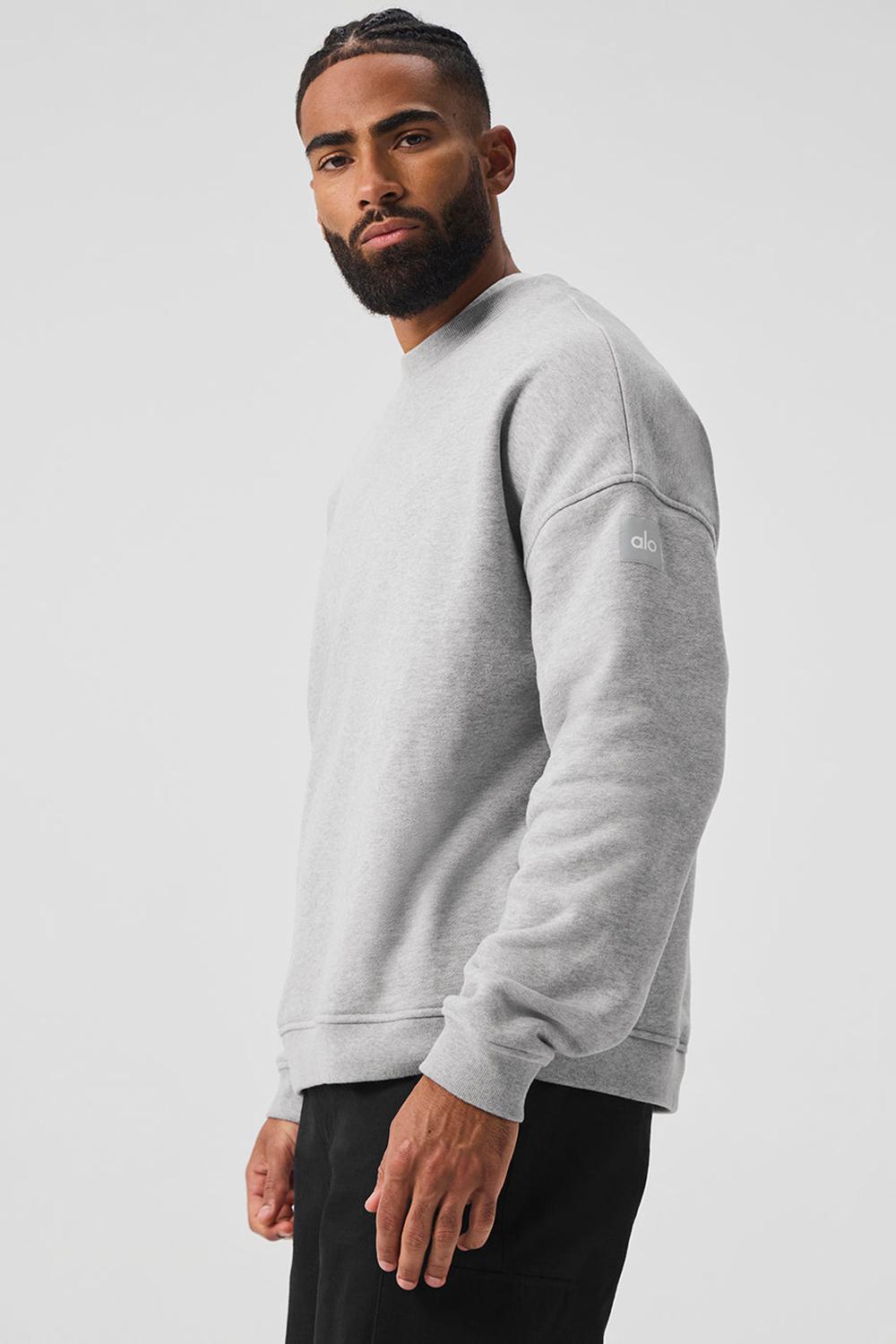 Men Alo Yoga Renown Heavy Weight Crew Neck Pullover Athletic Heather Grey | India  51234-UHGC