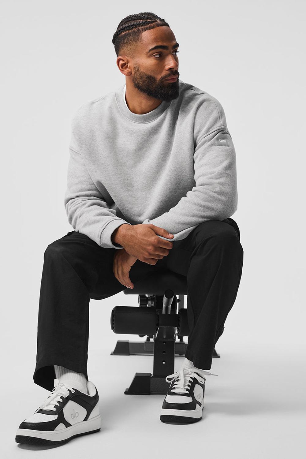 Men Alo Yoga Renown Heavy Weight Crew Neck Pullover Athletic Heather Grey | India  51234-UHGC