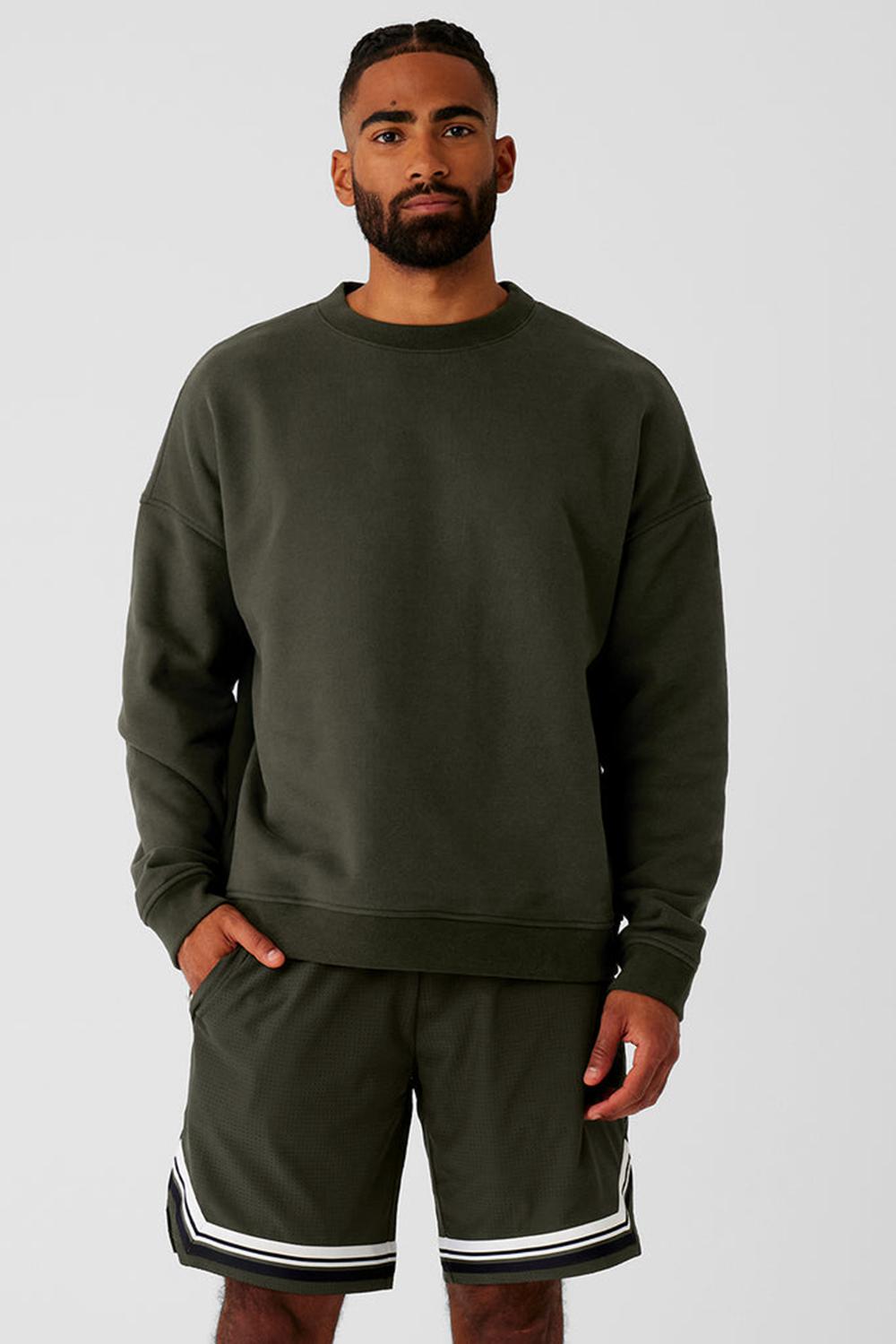Men Alo Yoga Renown Heavy Weight Crew Neck Pullover Stealth Green | India  06378-SAVI