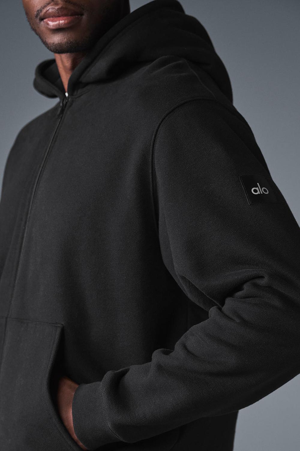 Men Alo Yoga Renown Heavy Weight Full Zip Hoodie Black | India  25801-DACG