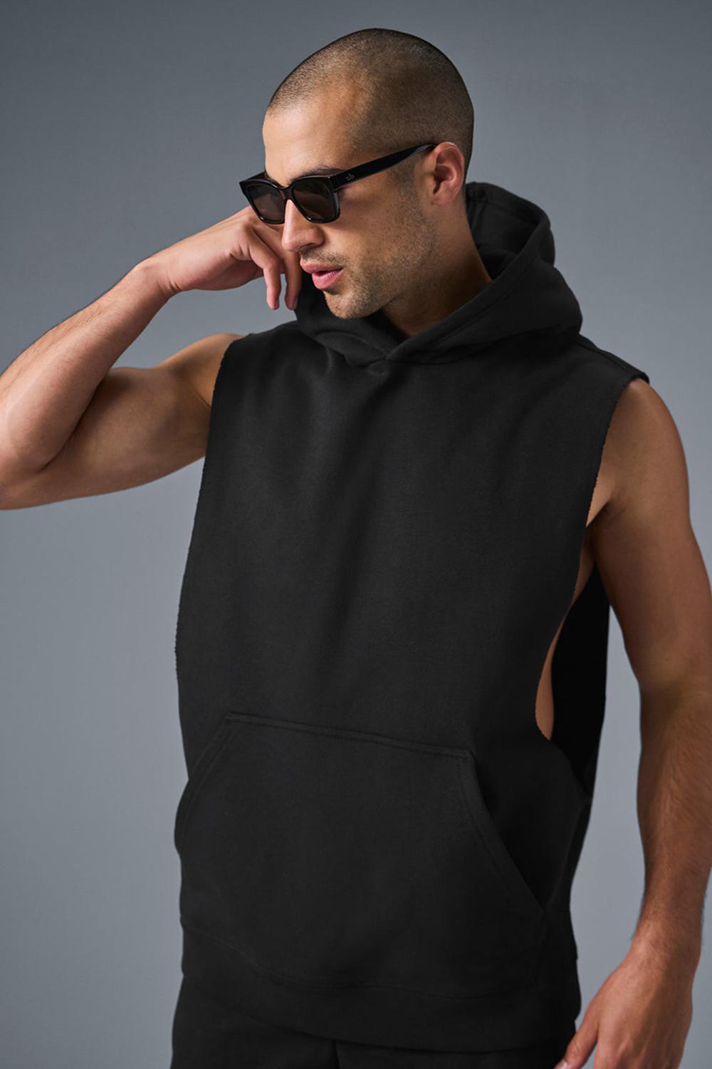 Men Alo Yoga Renown Sleeveless Hoodie Black | India  56028-FPLA