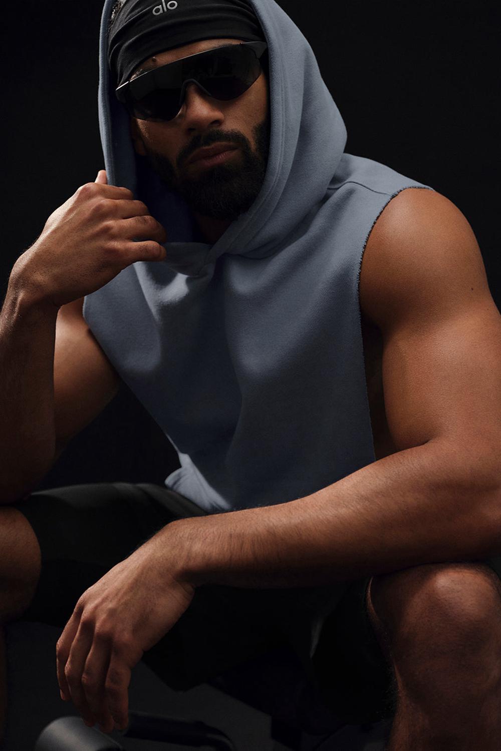 Men Alo Yoga Renown Sleeveless Hoodie Steel Grey | India  14980-GUML