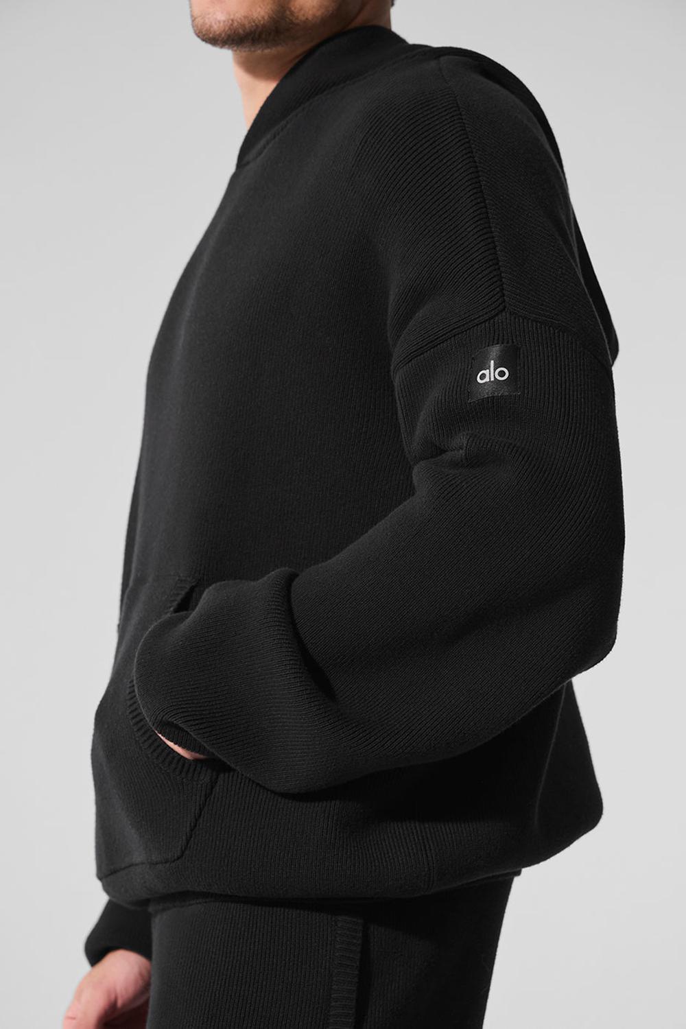 Men Alo Yoga Scholar Hooded Sweater Black | India  35948-QVNP