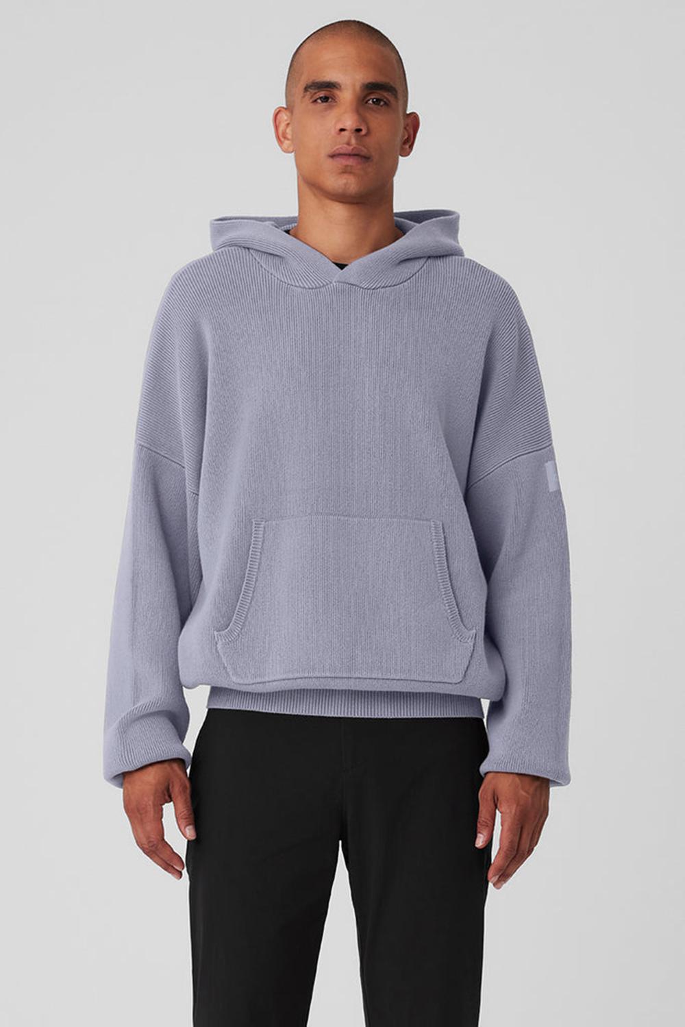 Men Alo Yoga Scholar Hooded Sweater Fog | India  09387-SVZW