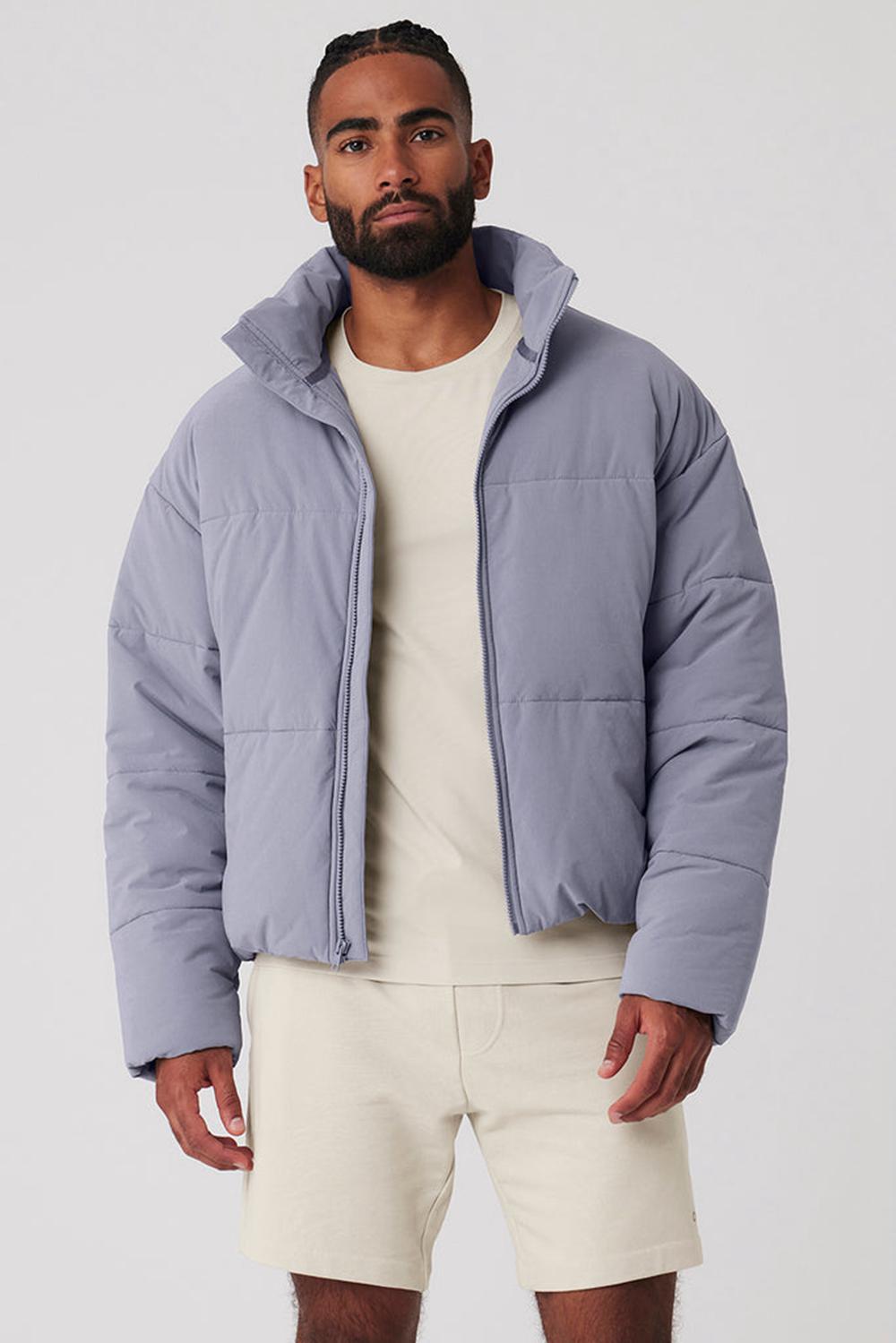 Men Alo Yoga Stretch Woven Street Puffer Jacket Fog | India  10486-JWPQ