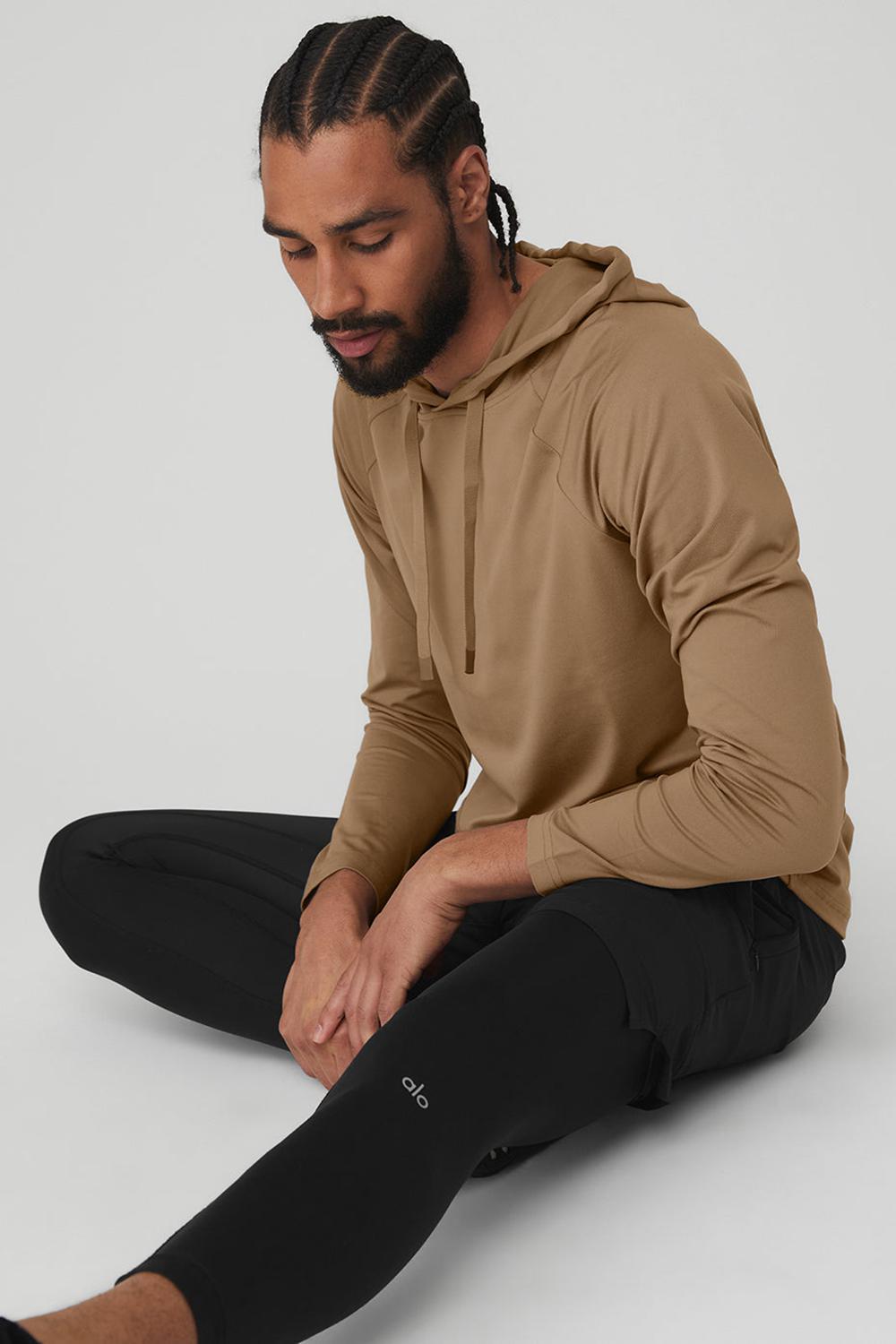 Men Alo Yoga The Conquer Hoodie Gravel | India  43821-RCHZ