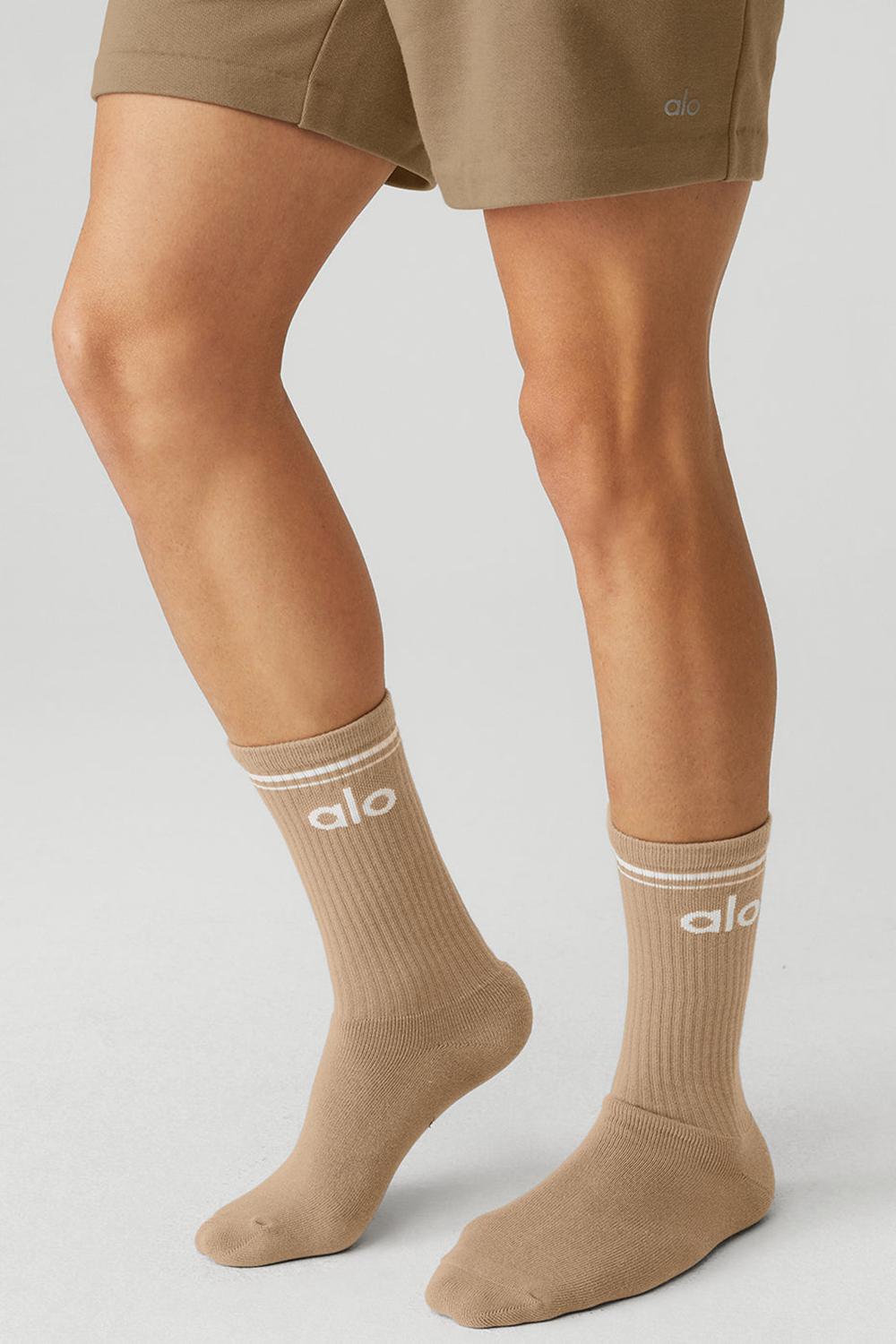 Men Alo Yoga Unisex Throwback Sock Gravel / White | India  05413-XWQH
