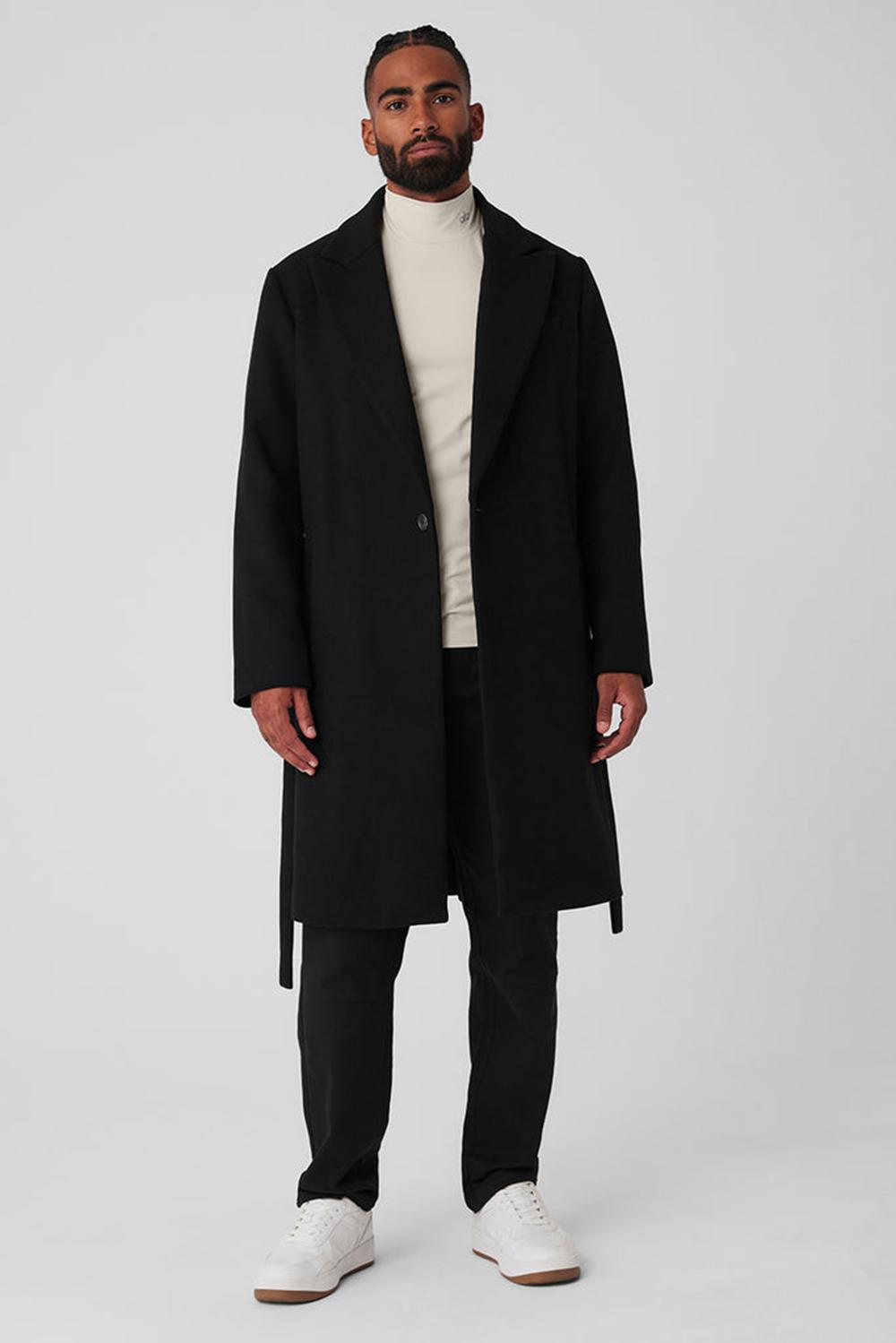 Men Alo Yoga Wool Gameday Overcoat Black | India  86214-RUIO
