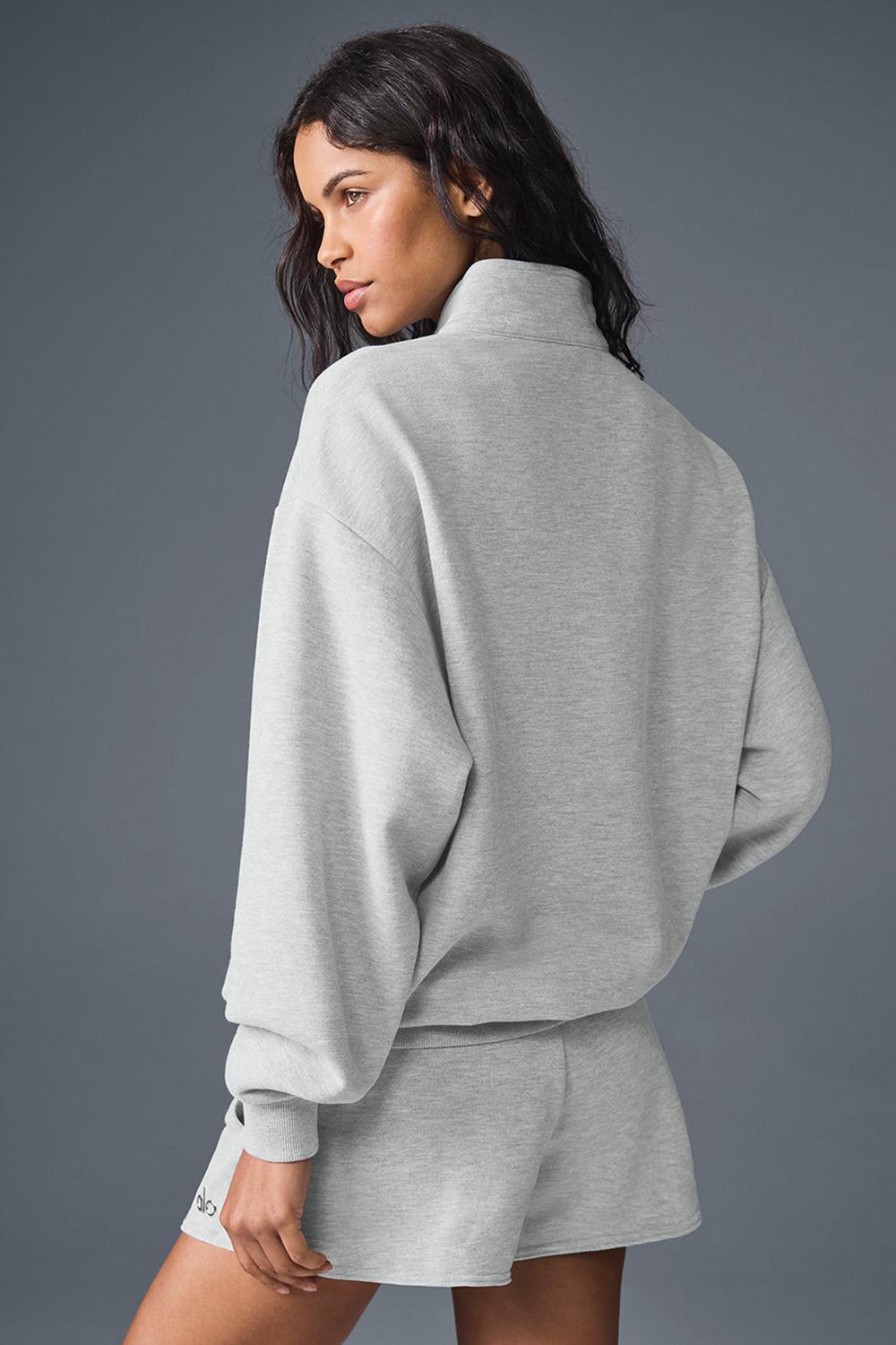 Women Alo Yoga Accolade 1/4 Zip Pullover Athletic Heather Grey | India  36921-FMRG
