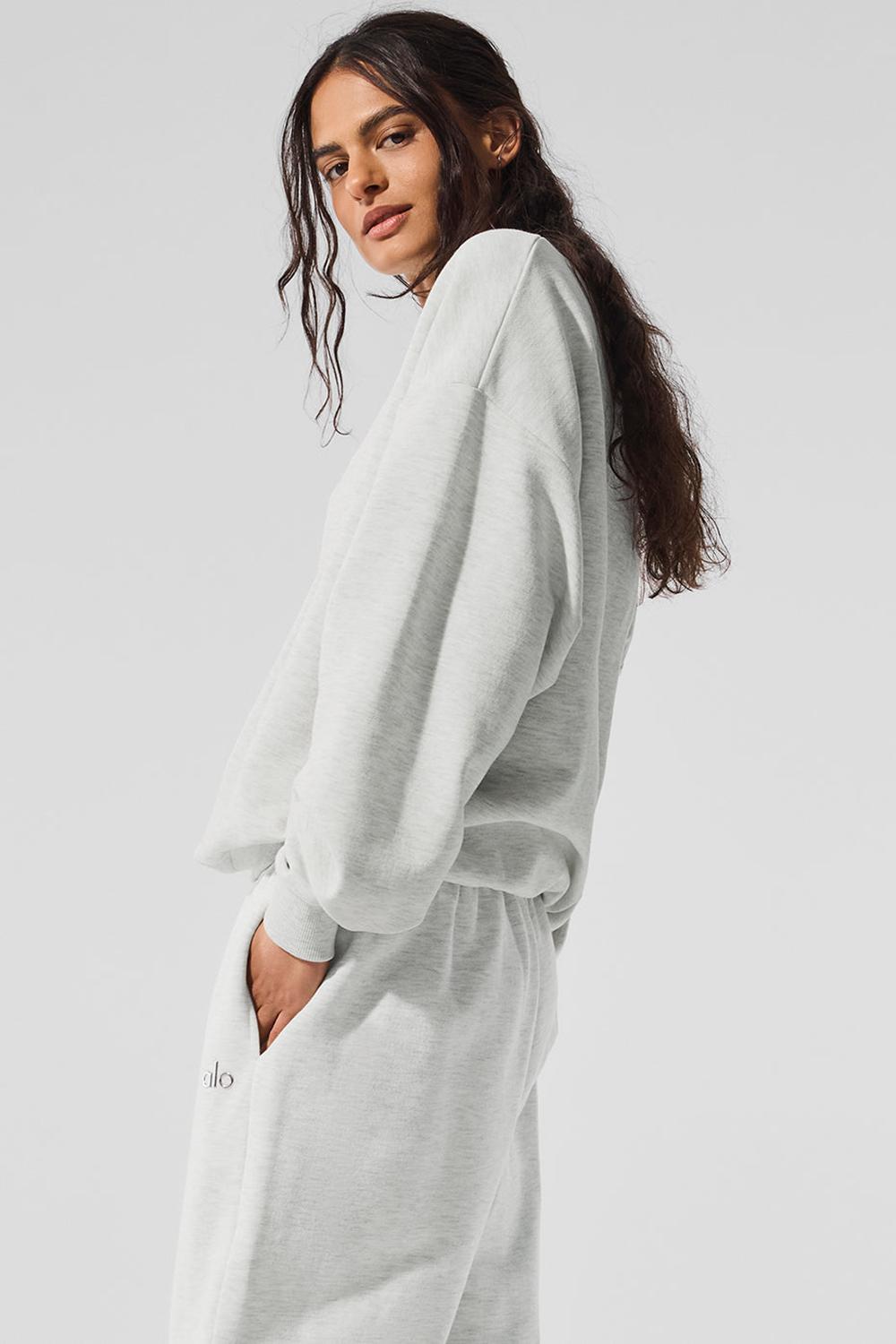 Women Alo Yoga Accolade Crew Neck Pullover White Heather | India  48239-OXSA