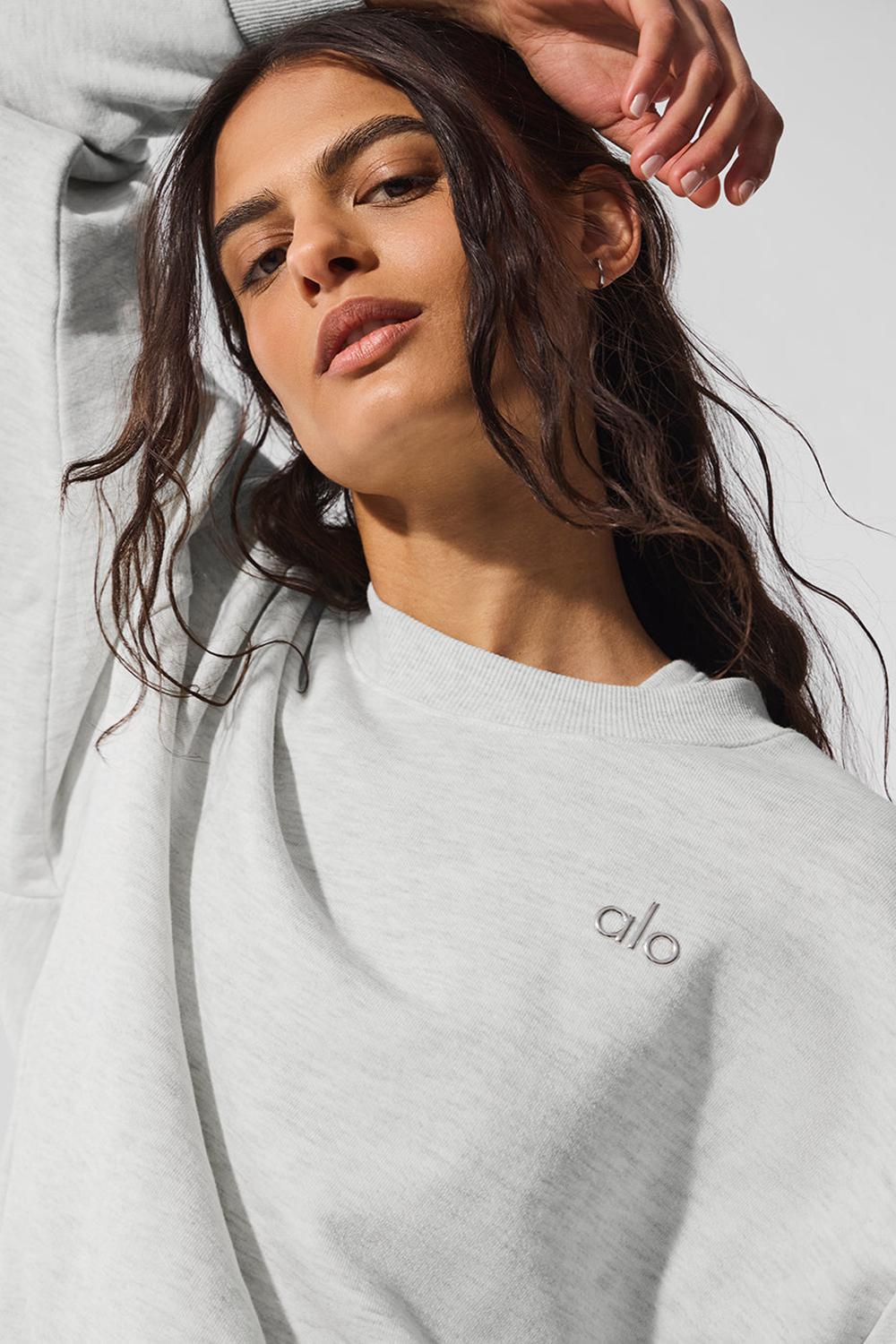 Women Alo Yoga Accolade Crew Neck Pullover White Heather | India  48239-OXSA