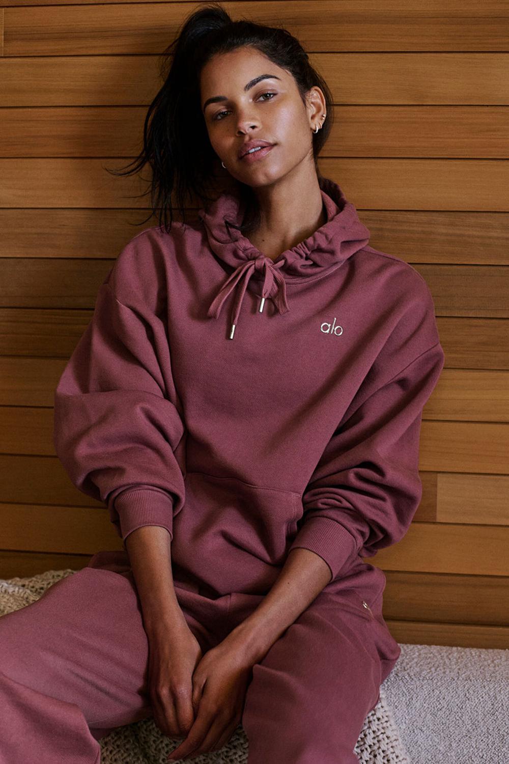 Women Alo Yoga Accolade Hoodie Burgundy Truffle | India  69731-QBFS