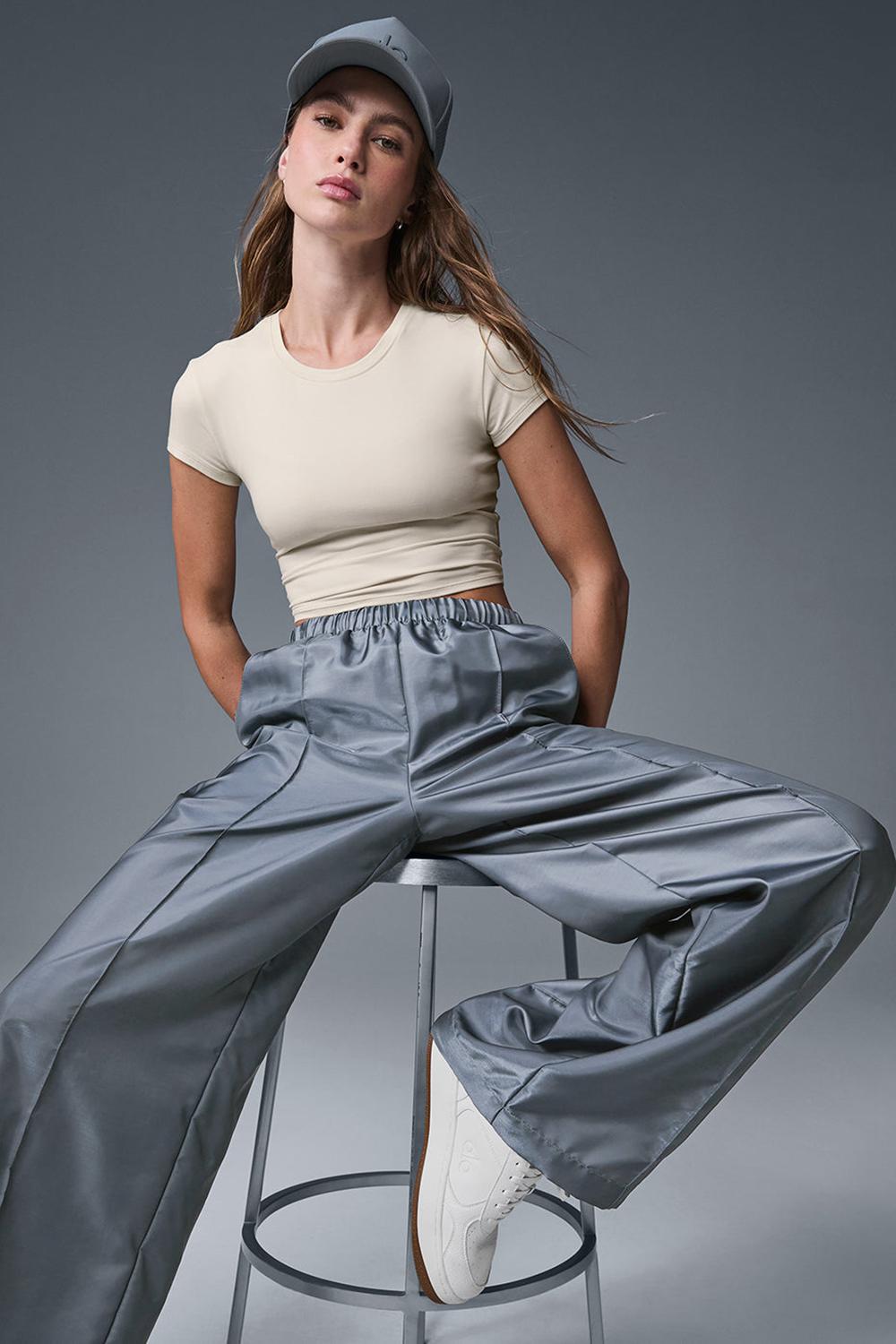 Women Alo Yoga Afterglow Wide Leg Track Hoodie Steel Grey | India  48516-ATDB