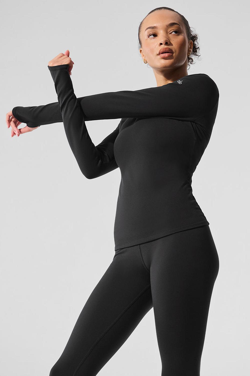 Women Alo Yoga Airbrush Winter Warm Nocturne Long Sleeve Black | India  82714-OFTM