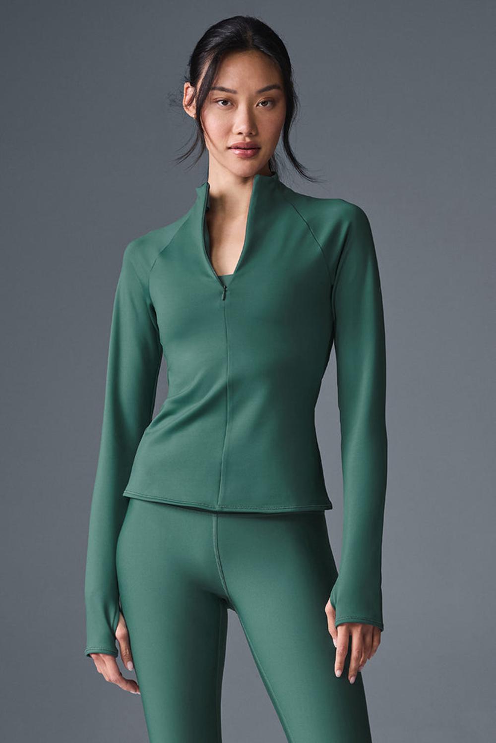 Women Alo Yoga Airlift Winter Warm 1/4 Zip Long Sleeve Winter Ivy | India  28937-VBRK