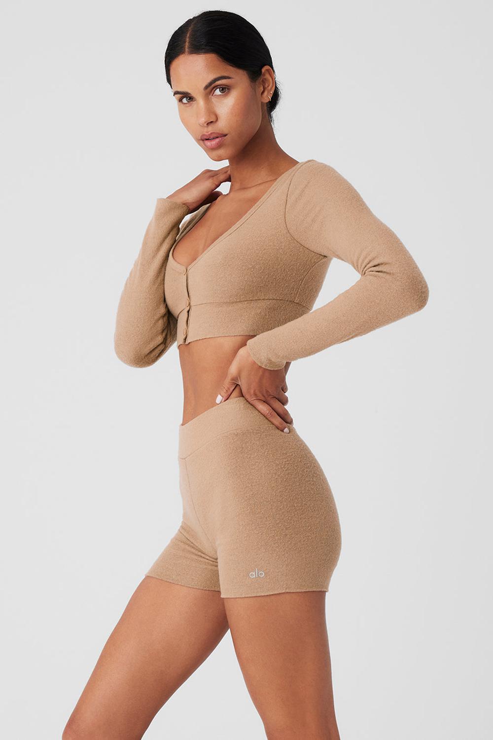 Women Alo Yoga Alolux Cropped Me Time Cardigan Toasted Almond | India  90123-JZVA