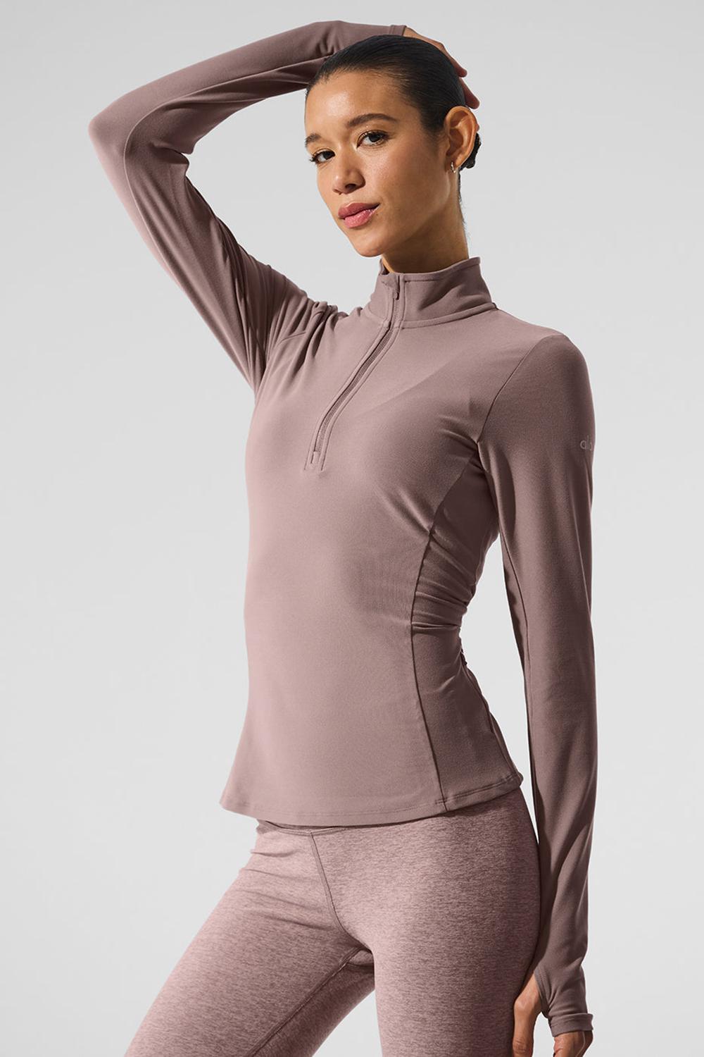Women Alo Yoga Alosoft 1/2 Zip Rapid Pullover Mushroom | India  09713-AZMY