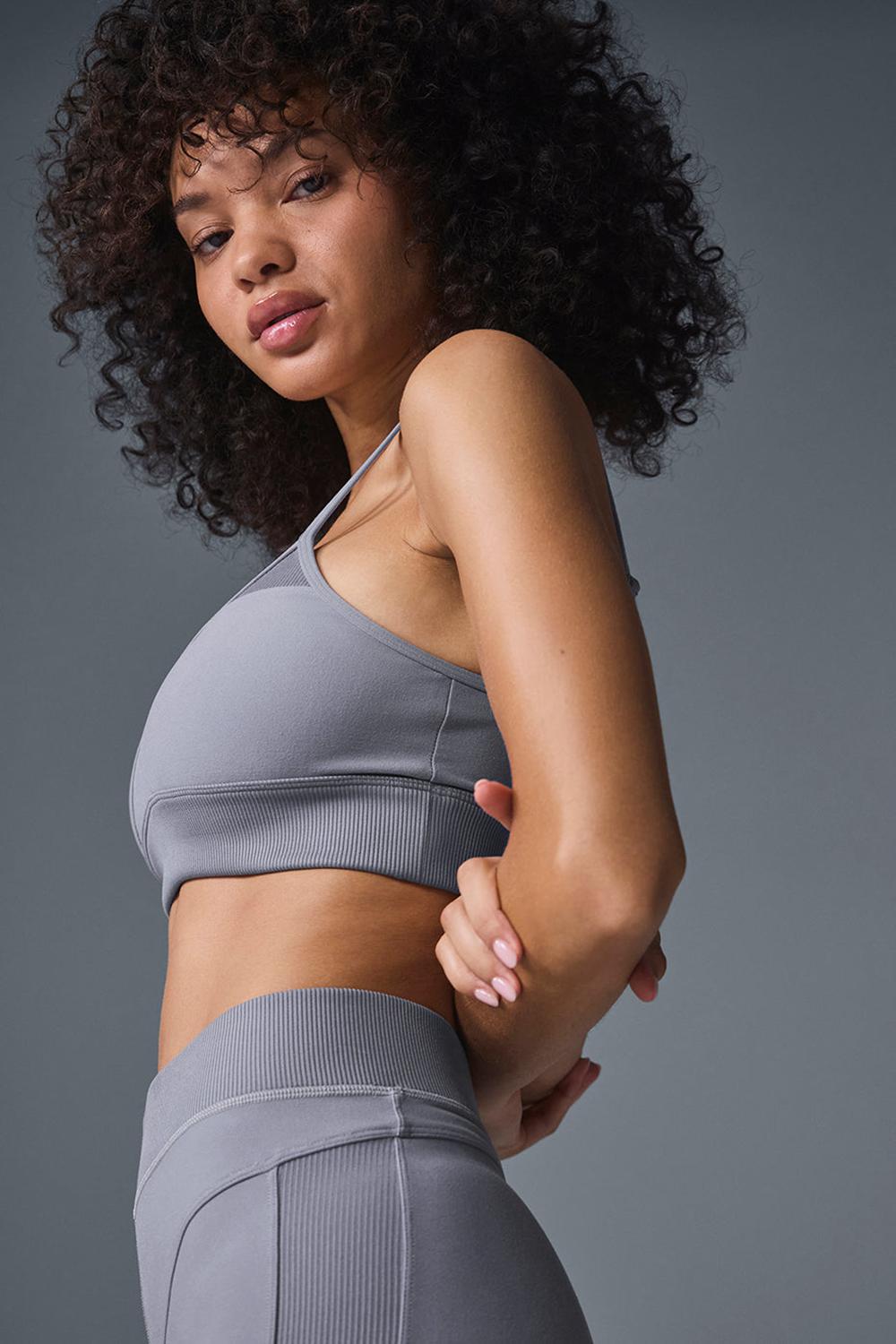 Women Alo Yoga Alosoft Head Start Bra Fog | India  67812-BMRQ
