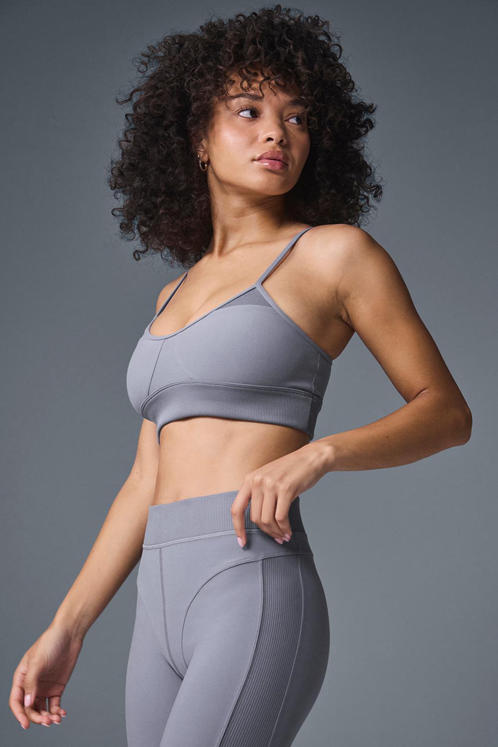 Women Alo Yoga Alosoft Head Start Bra Fog | India  67812-BMRQ