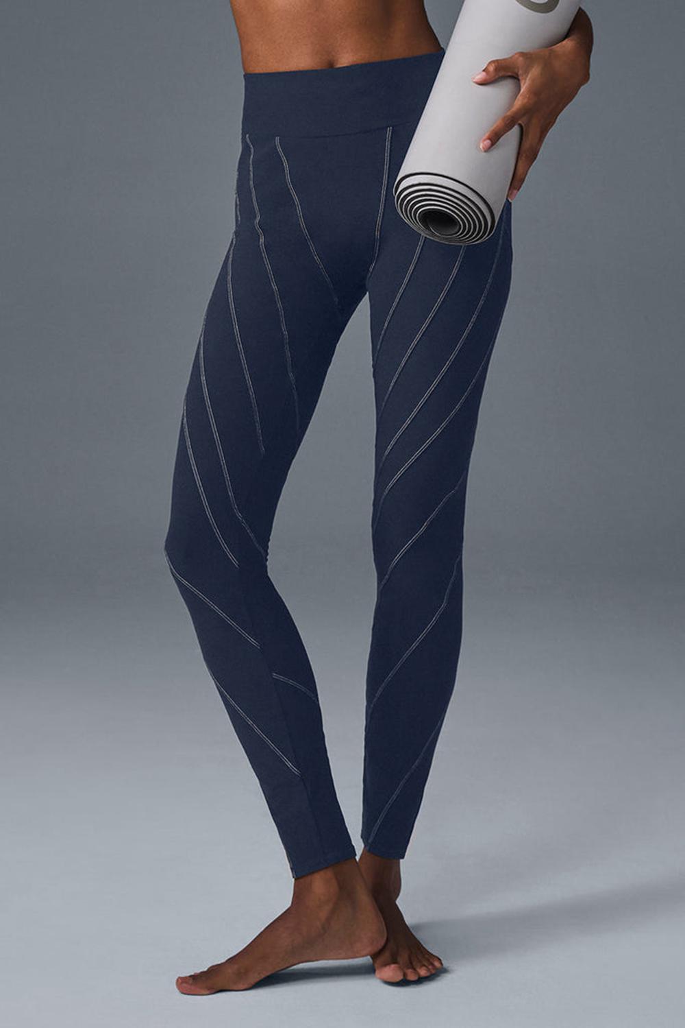 Women Alo Yoga Alosoft High-Waist Sunray Legging Navy / Ivory | India  60513-WYMK