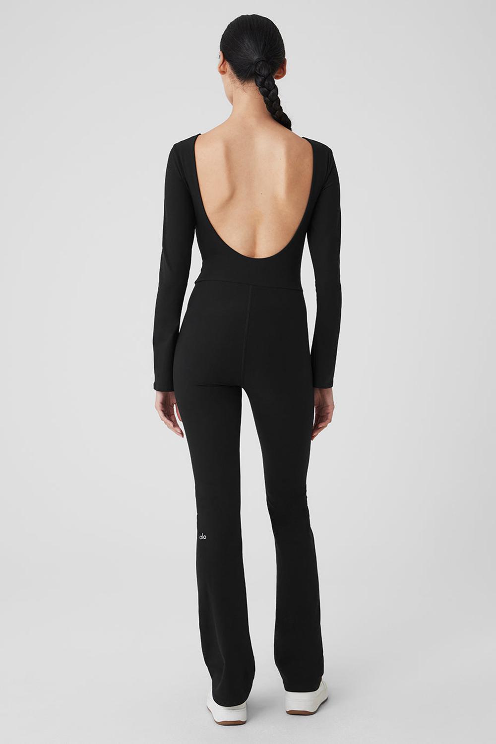 Women Alo Yoga Alosoft Melody Full Length Bootcut Onesie Black | India  19683-YGPW