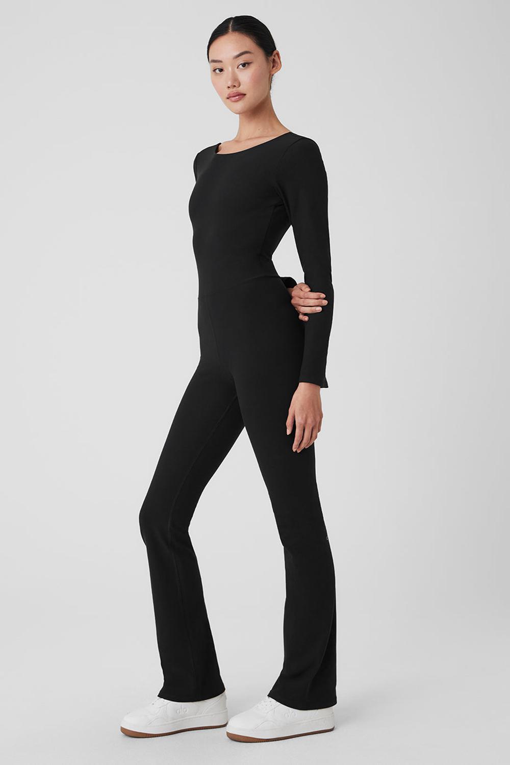 Women Alo Yoga Alosoft Melody Full Length Bootcut Onesie Black | India  19683-YGPW