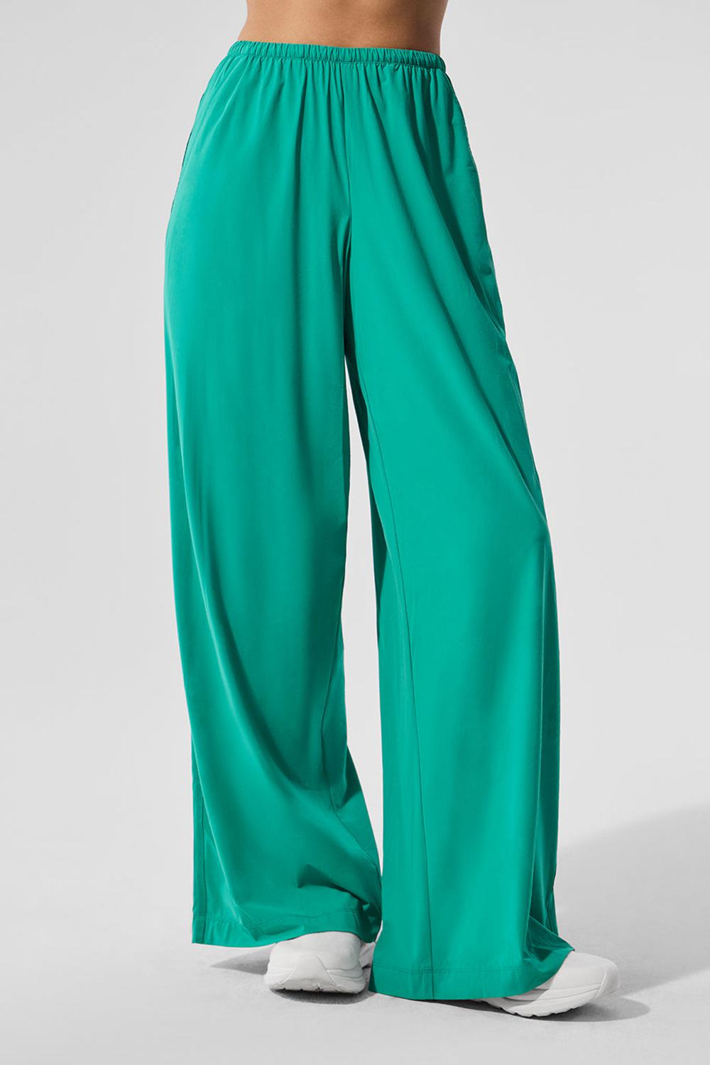 Women Alo Yoga Breezy Wide Leg Pant Spruce Green | India  93647-HZYB