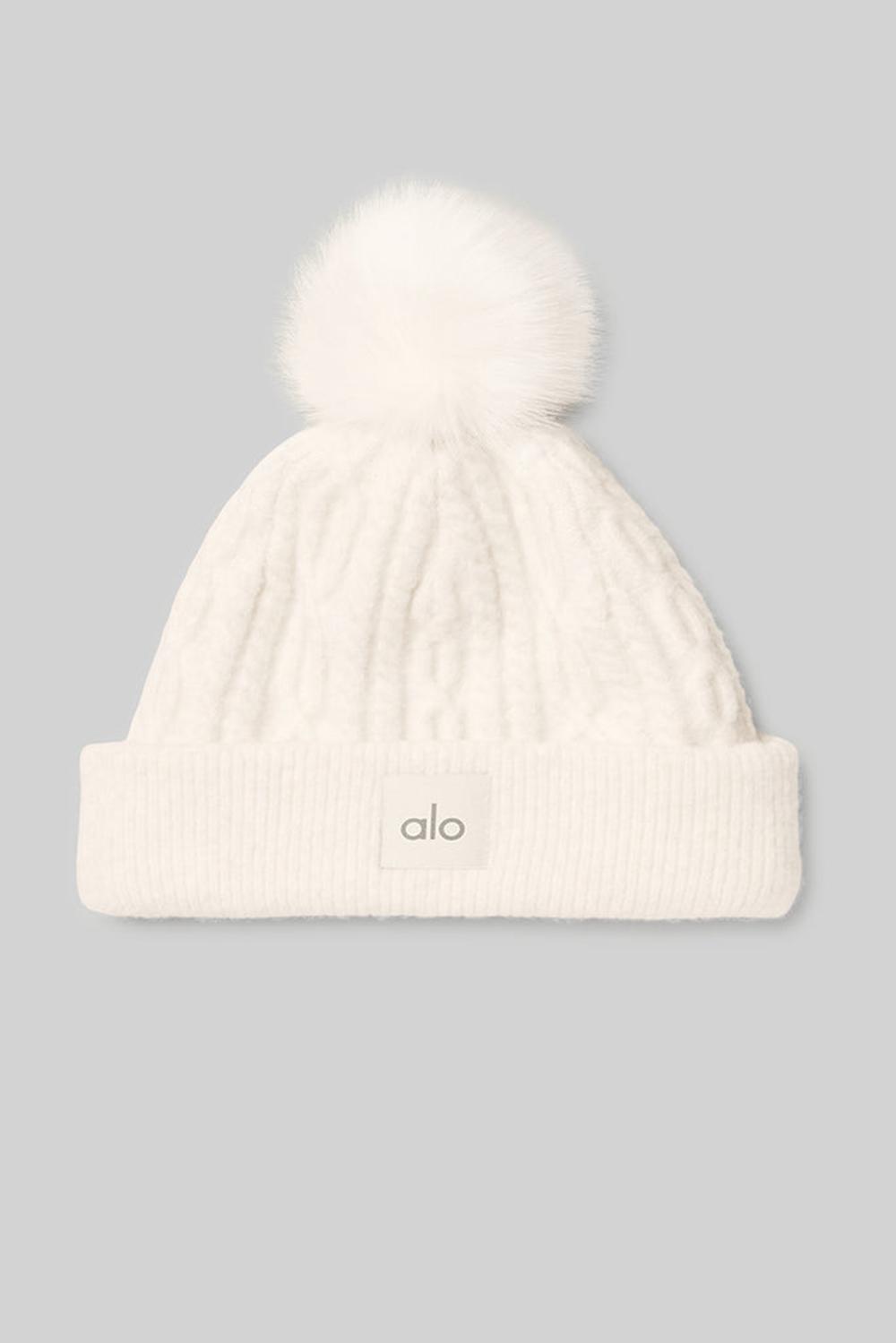 Women Alo Yoga Cable Knit Beanie Ivory | India  42503-HMQS