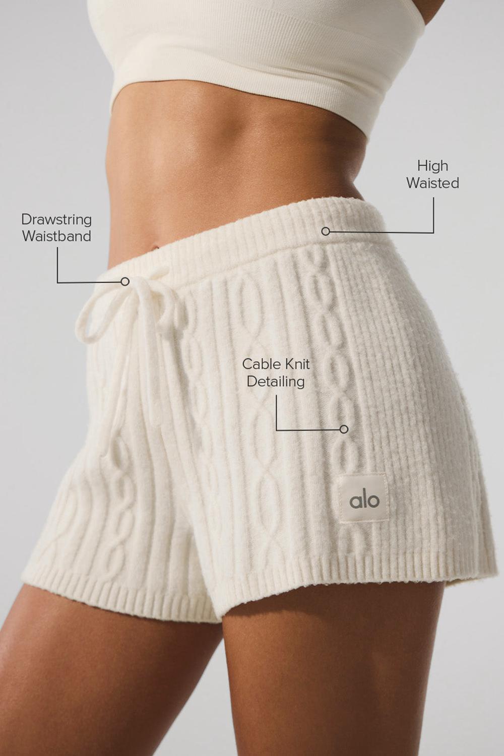 Women Alo Yoga Cable Knit Winter Bliss Short Ivory | India  76382-DVQI