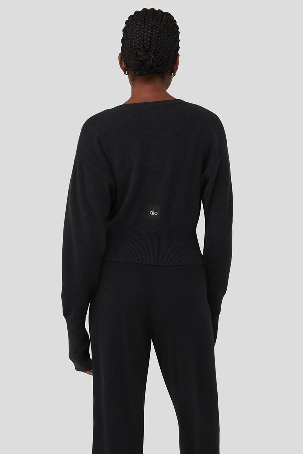 Women Alo Yoga Cashmere Jet Set Cardigan Black | India  26958-YSLW