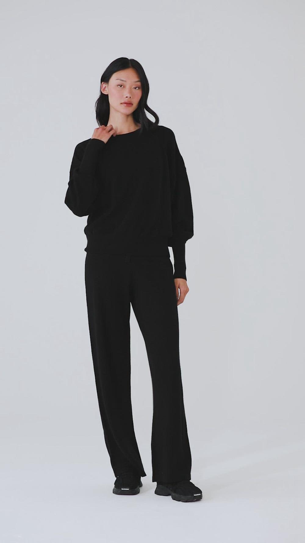 Women Alo Yoga Cashmere Jet Set Crew Sweatshirt Black | India  13290-GWJO