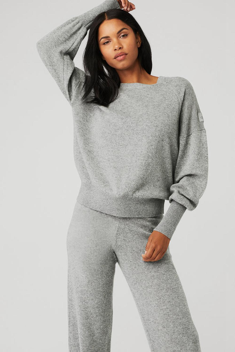 Women Alo Yoga Cashmere Jet Set Crew Sweatshirt Dove Grey Heather | India  25416-ACWH