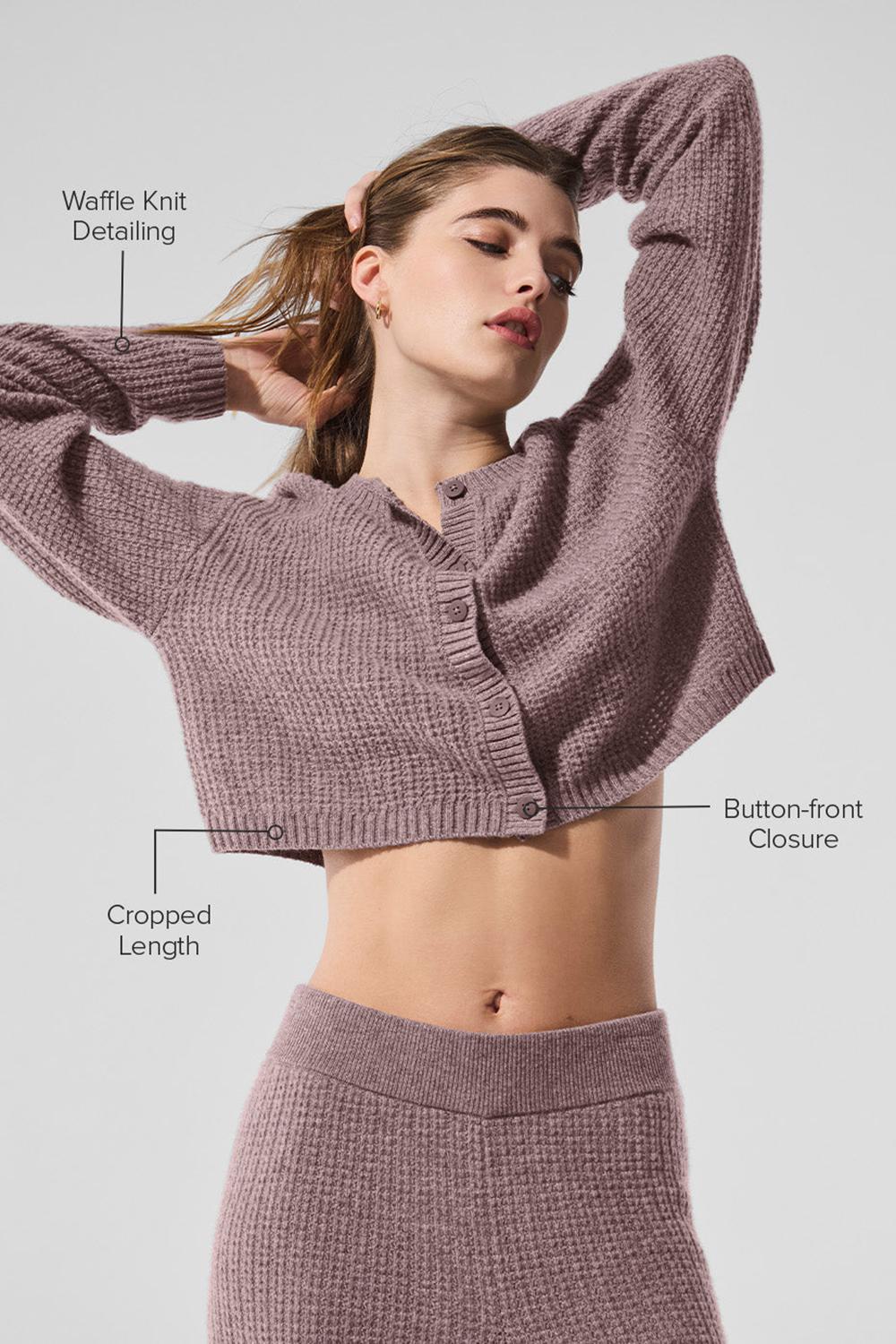 Women Alo Yoga Cashmere Plush Waffle Cardigan Mushroom Heather | India  84067-ZNKX