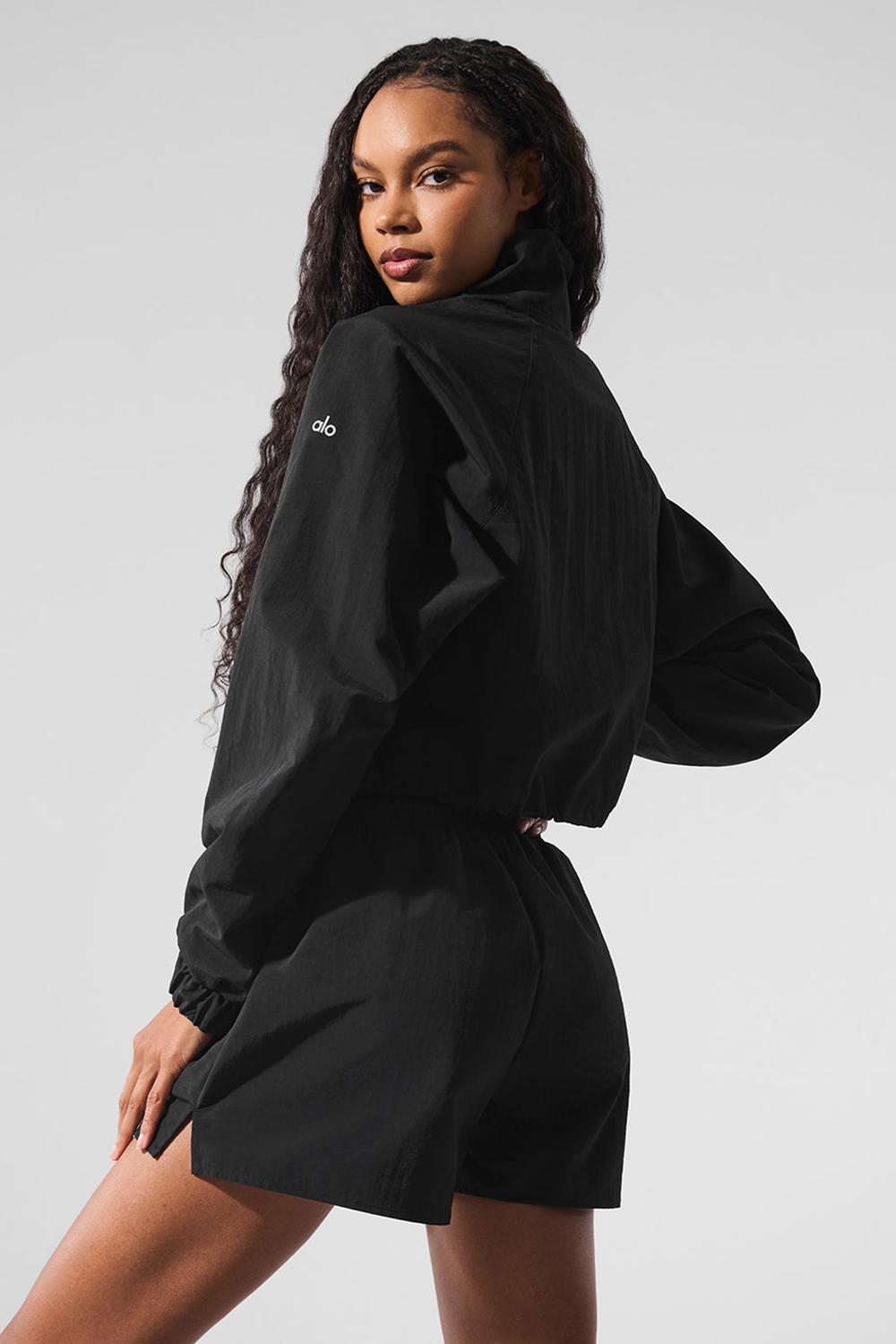 Women Alo Yoga Cropped 1/4 Zip Alumni Pullover Black | India  54217-QOYF