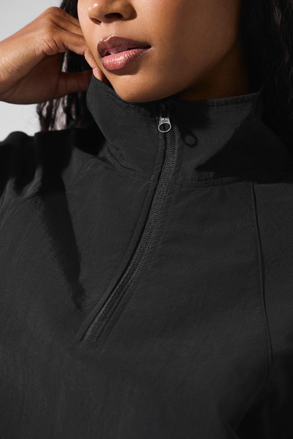 Women Alo Yoga Cropped 1/4 Zip Alumni Pullover Black | India  54217-QOYF