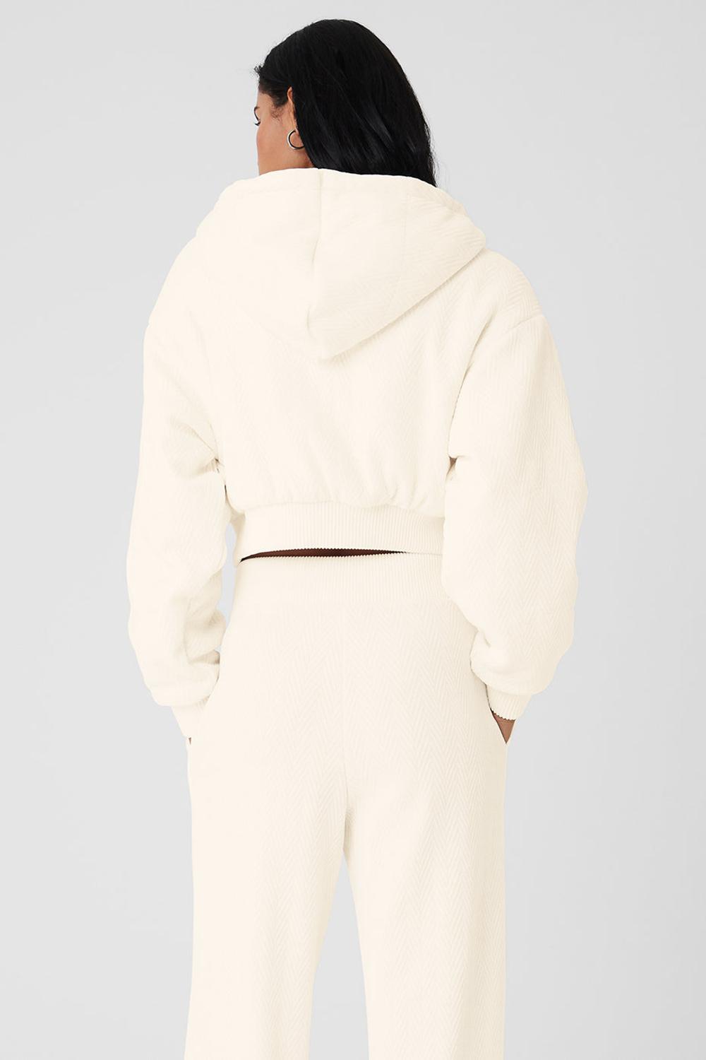 Women Alo Yoga Cropped Cozy Day Full Zip Jacket Ivory | India  03576-VUES