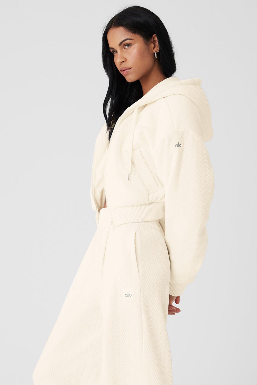 Women Alo Yoga Cropped Cozy Day Full Zip Jacket Ivory | India  03576-VUES