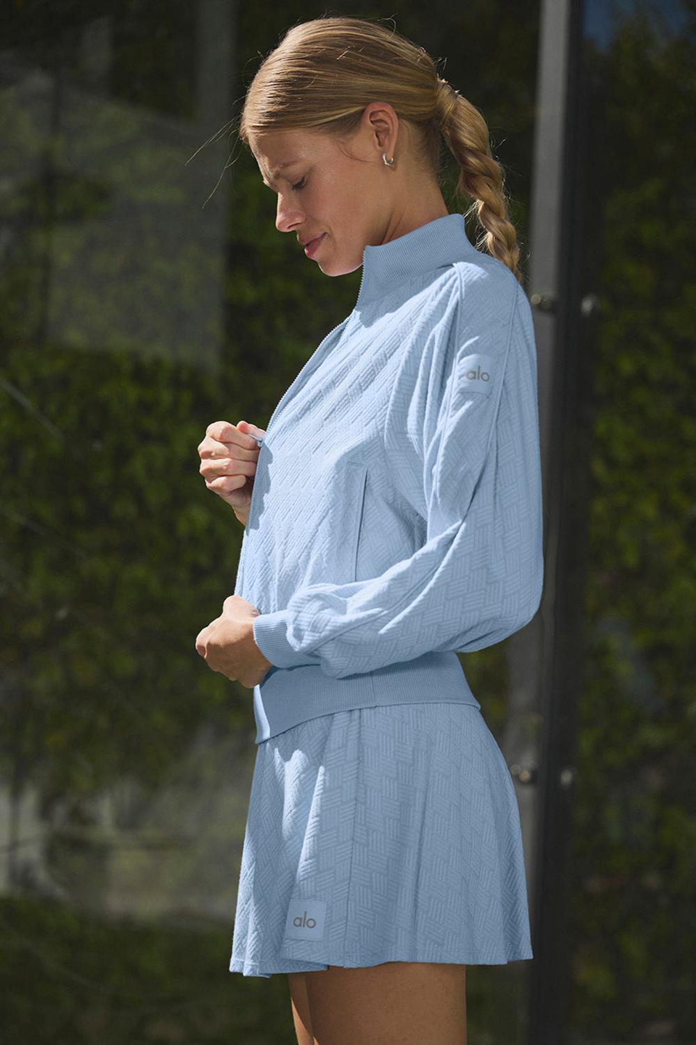 Women Alo Yoga Cropped Doubles Only Full Zip Jacket Seashell Blue | India  20694-BXHI