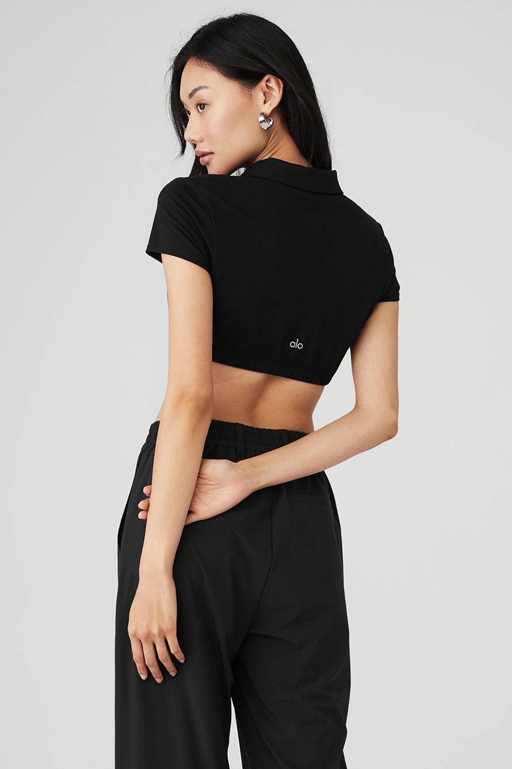 Women Alo Yoga Cropped Prestige Polo Polo Black | India  85062-TIAL