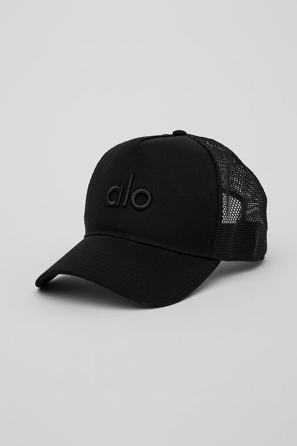 Women Alo Yoga District Trucker Hat Black | India  67285-LMTB