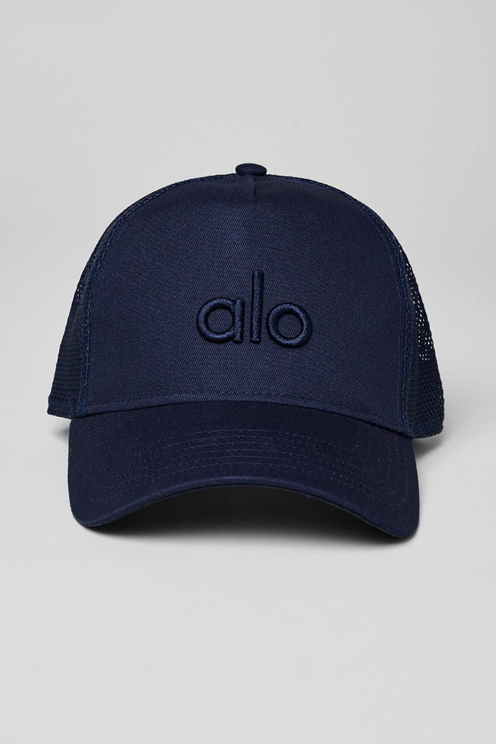 Women Alo Yoga District Trucker Hat Navy | India  19764-HOYA