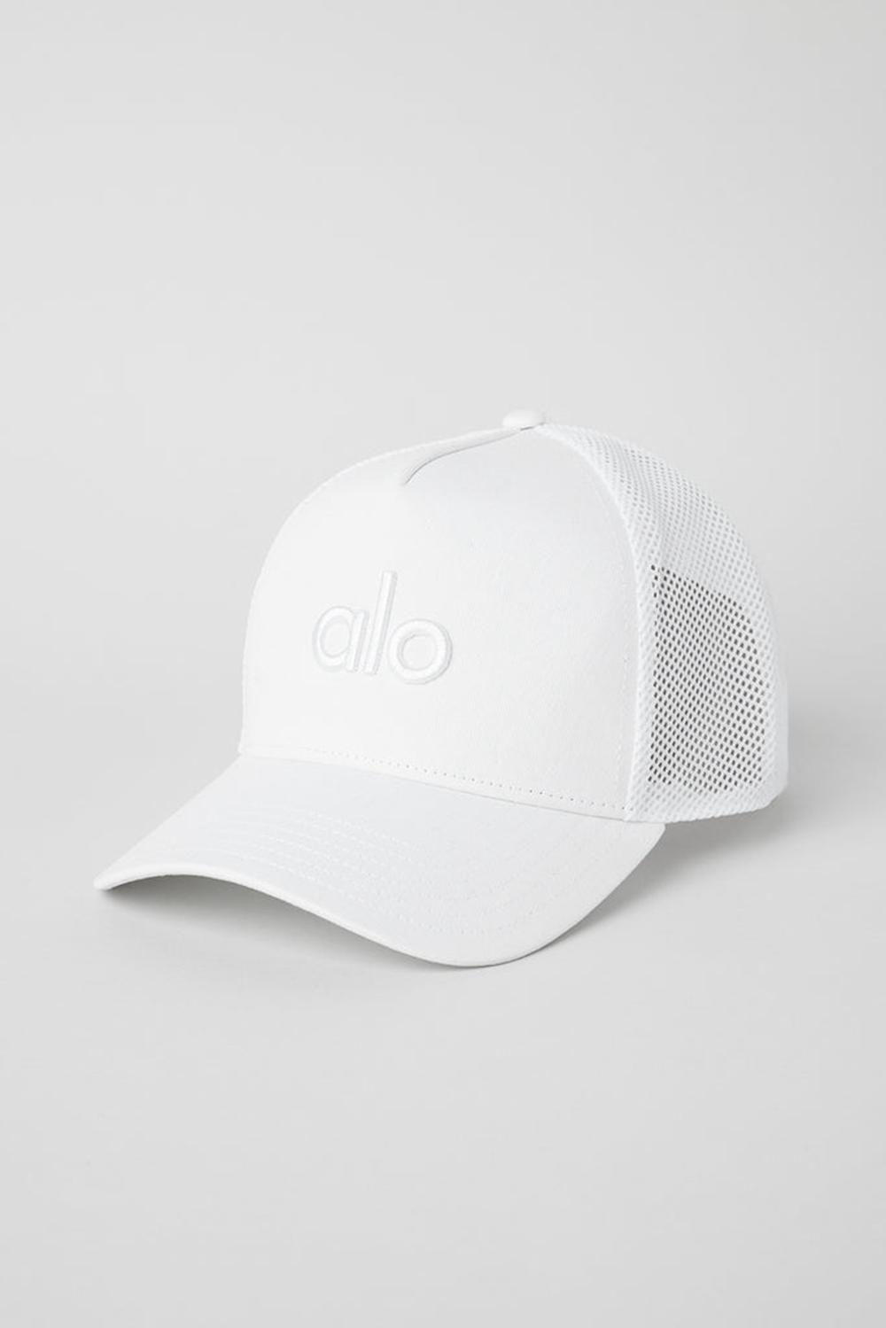 Women Alo Yoga District Trucker Hat White / White | India  75214-DSKT